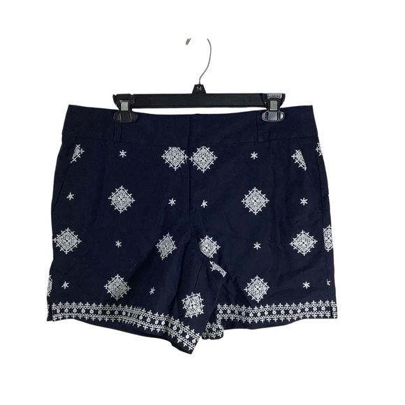 LOFT Pants - Ann Taylor LOFT Navy and White The Riviera Shorts with Geometric Pattern